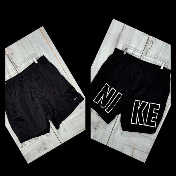 Vintage Nike Swim Trunks‎ Shorts Mens Black Big Spellout Logo